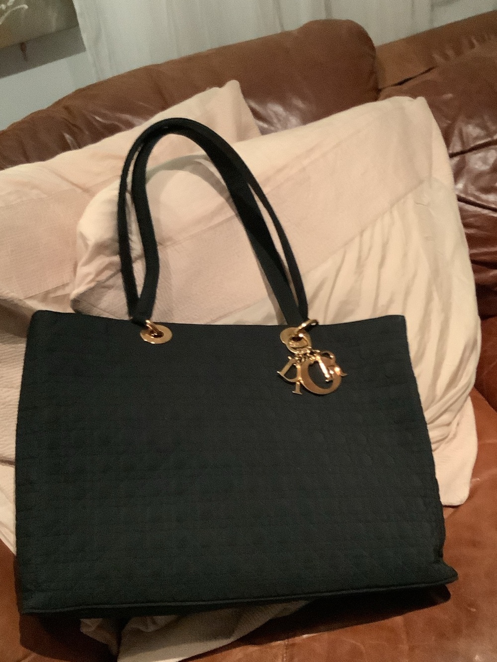 Dior Black Quilted Tote with Gold Charm